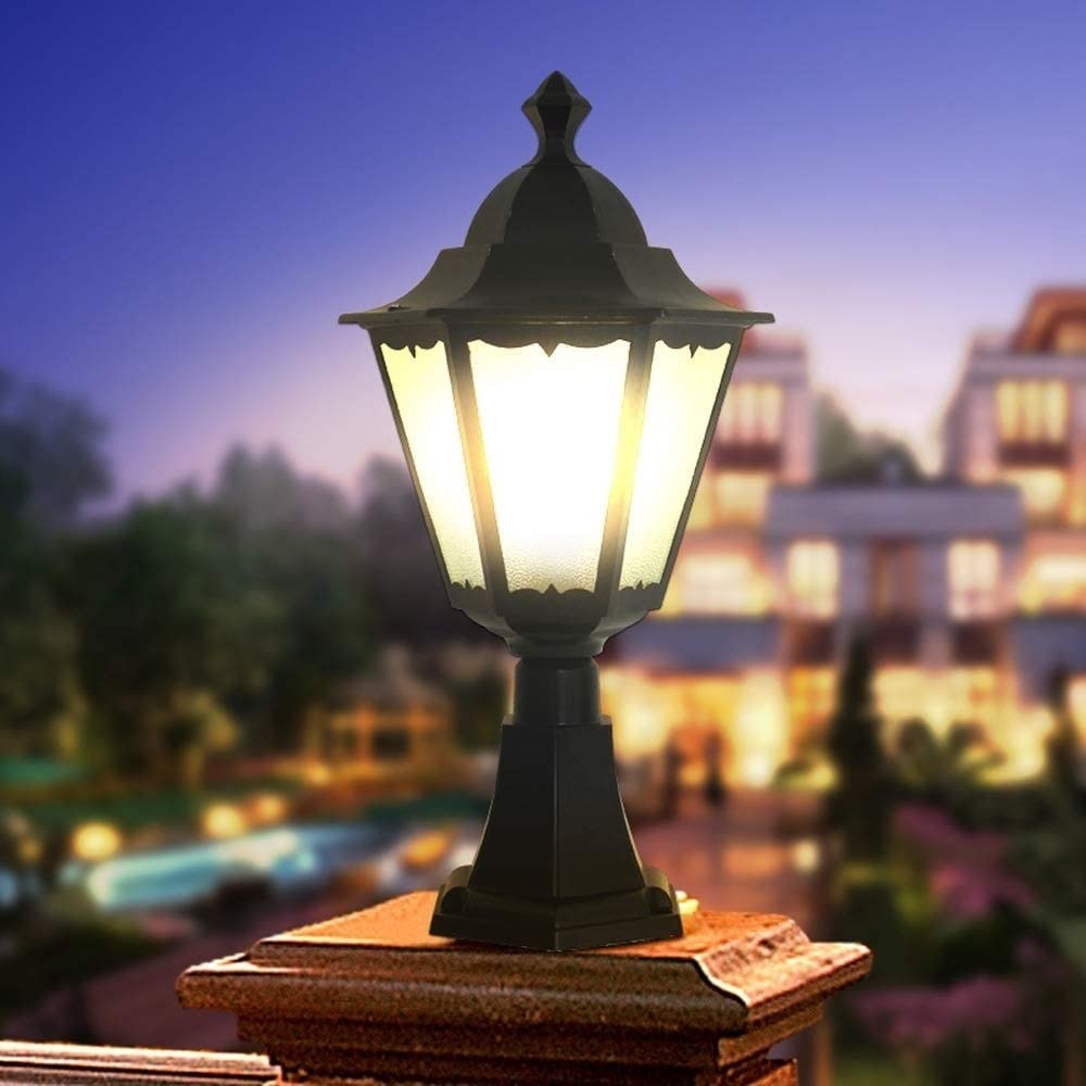 Laterne auf Fuß für den Außenbereich, wasserdicht, 62 cm, rostfrei, für Terrasse, Patio, Garten, Garage, Clubhaus, Pool, hohe Helligkeit, Sockel E27 Edison/Schwarz