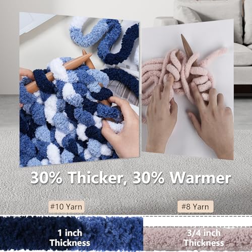 Image of Cozyful Chunky Yarn for Hand Knitting - #10 Chunky Chenille Blanket Yarn, Jumbo Big Thick Chunky Yarns for Crocheting, Tie Dye Bulky Knit Yarns, 8 Skein (20 yds 8 oz Each Skein), Multi Blue & White