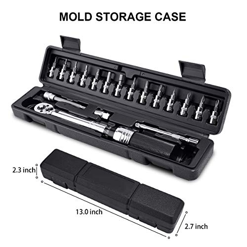 Bike Torque Wrench Set - 2 to 20 Nm – 1/4 Inch Driver Pro MTB Bicycle Maintenance Torque Wrench Kit Tool for Road Mountain Bikes Motorcycle Multitool