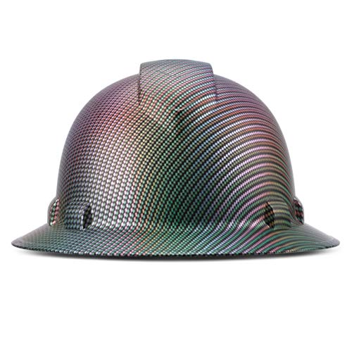 Full Brim Hard Hat Construction OSHA Hardhats, Men Women Safety Helmet, 6 Point, Custom Black Carbon Fiber Design, By ACERPAL, Color Weave