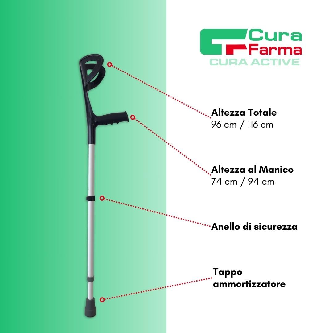 Cura Farma® Active Coppia Stampelle per Avambraccio Canadesi, Adatte a Recupero Post-Operatorio Terapia Ortopedica, Altezza Facilmente Regolabile, Alluminio BLU Robusto e Leggero x2
