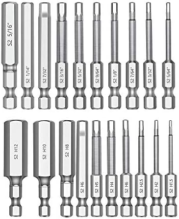 MulWark Hex Head Allen Wrench Drill Bit Set 20PC (10pc Metric & 10pc SAE), 2.3" Long 1/4" Diameter Quick Release Shank Magnetic Screwdriver Bit Set for Assembling Furniture