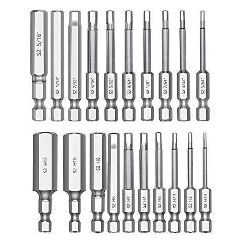 MulWark Hex Head Allen Wrench Drill Bit Set 20PC (10pc Metric & 10pc SAE) 2.3" Long 1/4" Diameter Quick Release Shank Magnetic Screwdriver Bit Set for Assembling Furniture Cover