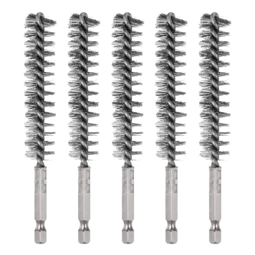 HARFINGTON 5Pcs Bore Brush Stainless Steel 16mm Dia Cleaning Twisted Wire Brush Tube Pipe Cleaner with Handle 1/4 Inch Hex Shank for Tubes, Ports, Bearings