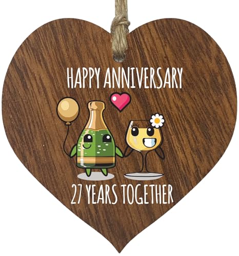 Targa in legno per 27° anniversario di matrimonio, regalo per marito e moglie, 27 anni insieme, con scritta "Happy 27 year", cuore in legno scuro, per donne, uomini, partner, regalo ricordo Targa in legno per 27° anniversario di matrimonio, regalo per marito e moglie, 27 anni insieme, con scritta "Happy 27 year", cuore in legno scuro, per donne, uomini, partner, regalo ricordo