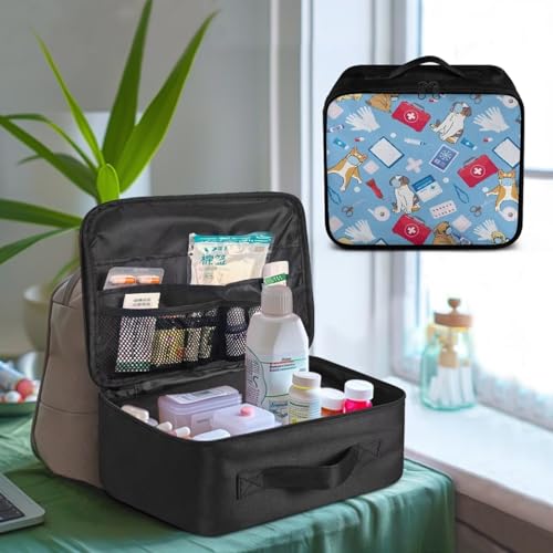 Image of Gomyblomy Blue First Aid Bag Empty Dog Doctors Print Medical Supplies Emergency Pouch Trauma Kit Portable Medicine Storage Bag for Camping Hiking Home Organizers