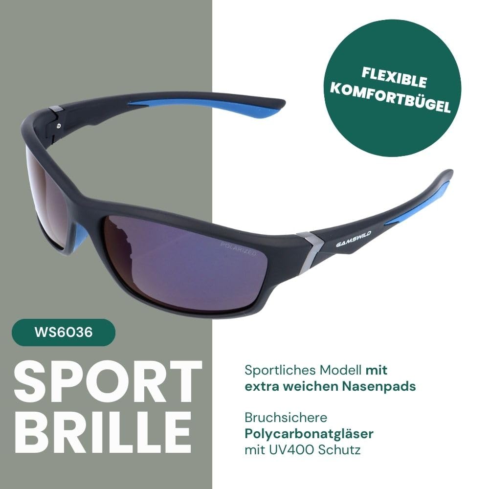 Gamswild WS6036 Sportbrille – polarisierte Sonnenbrille - Fahrradbrille - bruchsichere Polycarbonatgläser - 100% Schutz vor UV Strahlen - dank UV400 – 27g