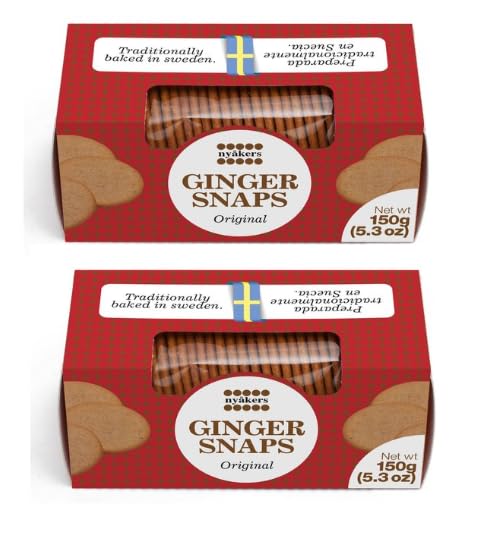 Nyakers Swedish Ginger Snaps - Original & Old Fashioned Pepparkakor Ginger Cookies Traditionally Baked in Sweden - Sweet & Spicy Thin Cookies for Celebrations in a Red Window Box (Pack of 2, 5.3 oz)