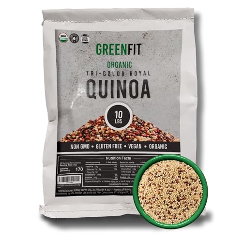 Greenfit Royal Organic Tri Color Quinoa | Non-GMO, Gluten-Free, Vegan, and Organic | Complete Protein, High Fiber, Low-Calorie Tri-Color Quinoa | (10 Pound - Pack of 1)