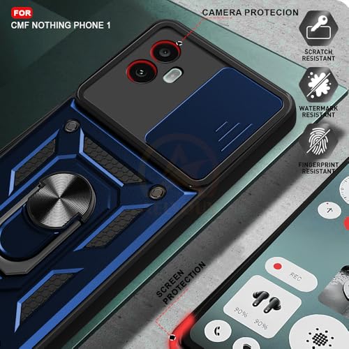 Image of Armor Bumper Back Cover Case for Nothing CMF Phone 1 Rotating Camera Cover, Ring Holder & Kickstand | Heavy Duty & 360 Degree Protection Nothing CMF Phone 1 Back Cover (Blue)