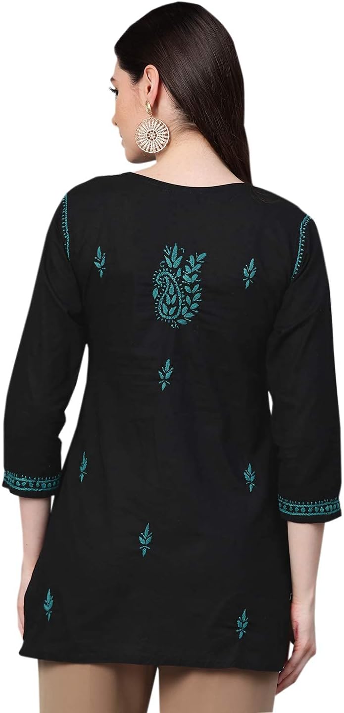 Ada Women's Hand Embroidered Indian Chikankari Cotton Top Tunic Blouse Shirt A100101 - Image 2