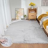 ORINOVA Washable Area Rugs 5x7 Rugs for Living Room Silver Grey Faux Rabbit Fur Rug for Bedroom Faux Sheepskin Rug Teen Room Home Décor
