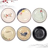 4 Inch 6 Pieces Japanese Retro Sauce Dishes Japanese Ceramic Side Bowl Sauce Dishes Asian Chinese Side Dishes Dishes for Sushi Sauce Snack Pinch