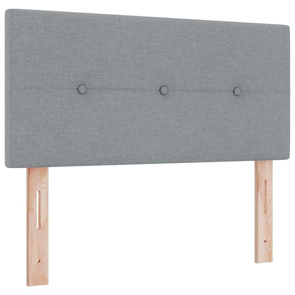 Cama con somier LED gris claro con cabecero y tiras LED RGB de 90 x 190 cm, tela, estructura de cama estable con cabecero ajustable, incluye colchón y cubrecolchón para dormitorio y