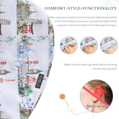 Image of Scrub Caps for Men and Women with Buttons, Classic Surgical Caps | Double-Sided Printed, Adjustable,Long Hours, Sweatbands, Fabric Help Reduce Static Buildup