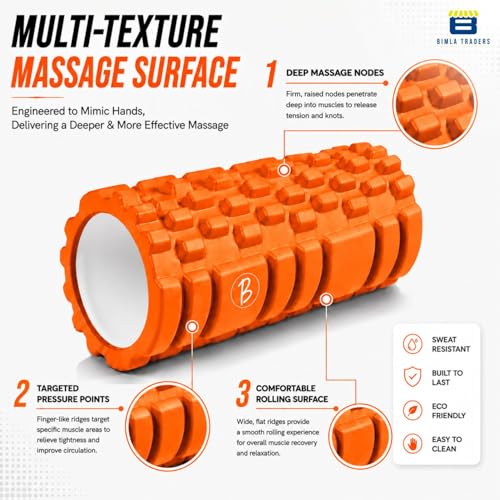 Image of Btag Foam Roller for Gym & Home Workout - Deep Tissue Muscle Massager for Back Pain, Neck & Knee Relief | Yoga, Stretching & Recovery Tool 33 cm (Orange)