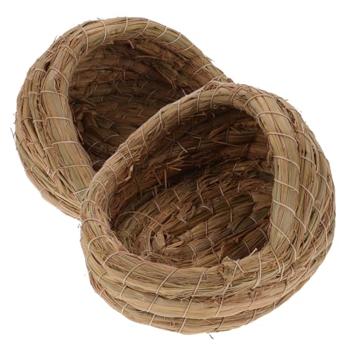 KOMBIUDA 2個 草編み鶏巣箱 小動物用寝床 保温効果あり 小型ペット用編み込み巣 快適な鶏産卵ハウス