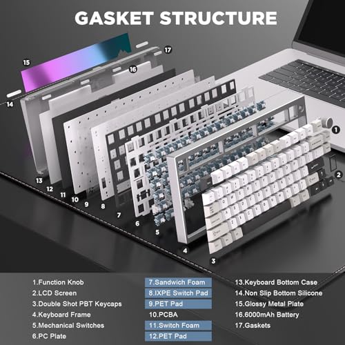 Image of YUNZII AL80 Mechanical Keyboard, Wireless Gaming Keyboard, 75% Layout, Bluetooth /2.4G /Wired, Three Modes, Full Aluminum CNC LCD Screen, Hot Swappable, Gasket Mount, Knob, for QMK /VIA Win /Mac