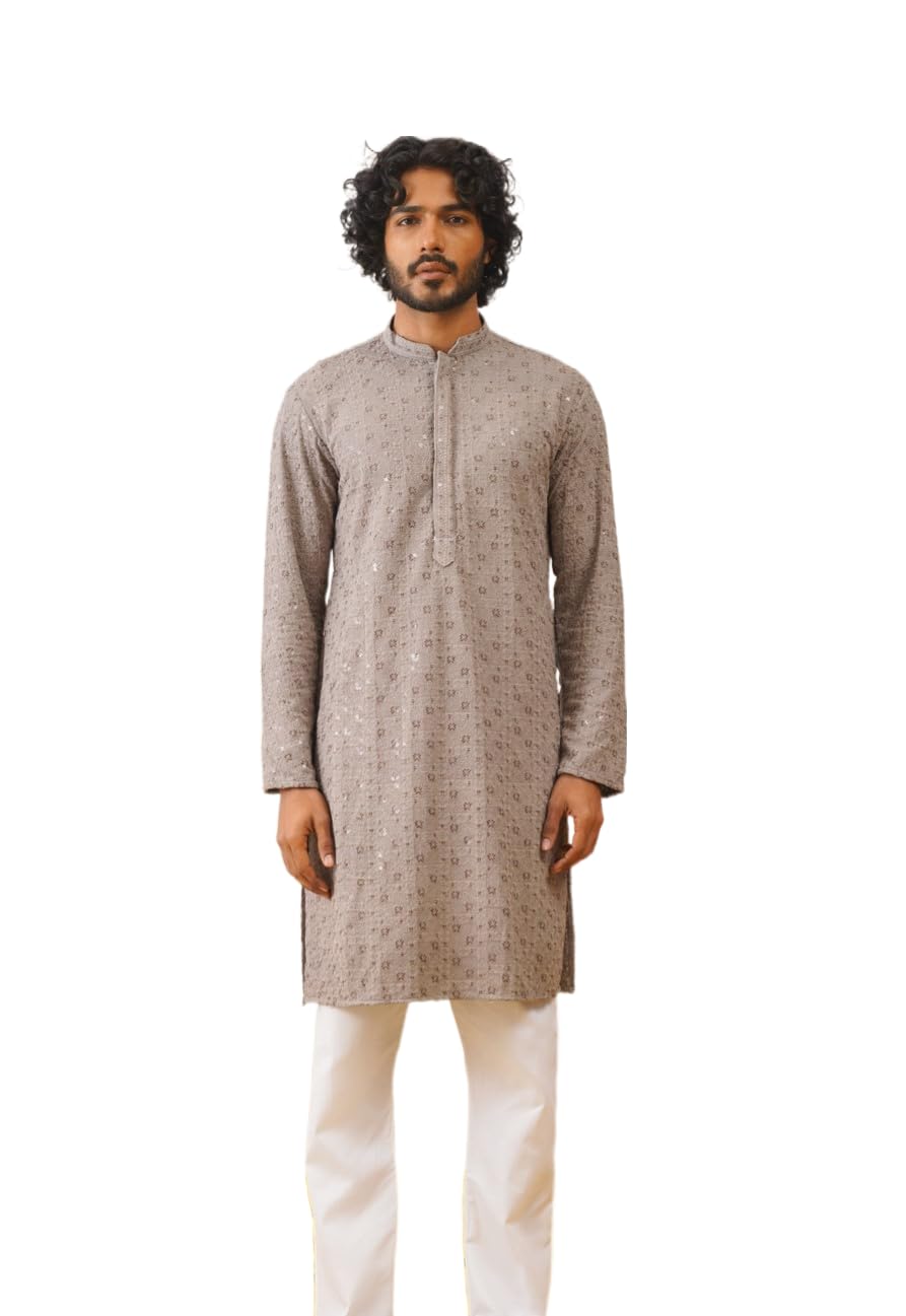 jompers Men's Sequin Embroidered Pure Cotton Kurta with Pyjamas-picture-14