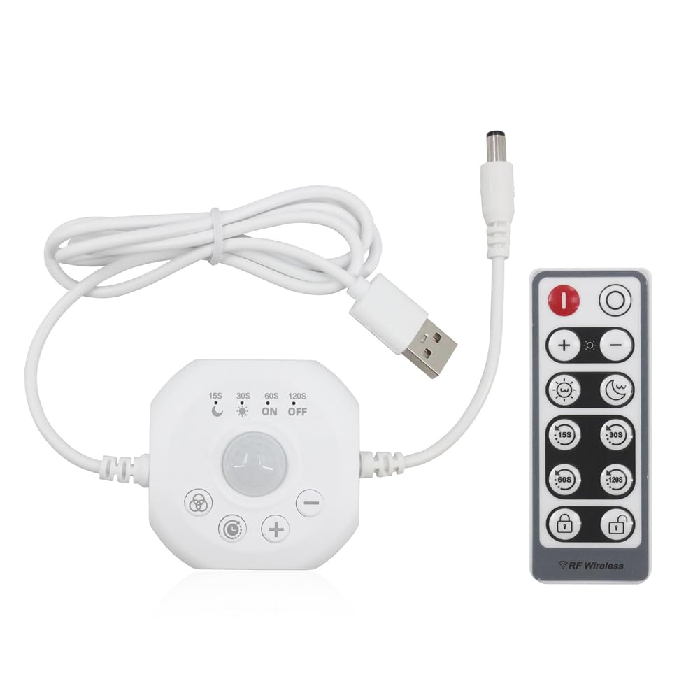UDSKNV[KSL Dimmer PIR Motion Sensor Remote Control 3A 5V 12V 24V for LED Tape Strips in Bed Cabinet Garage Corridor USB