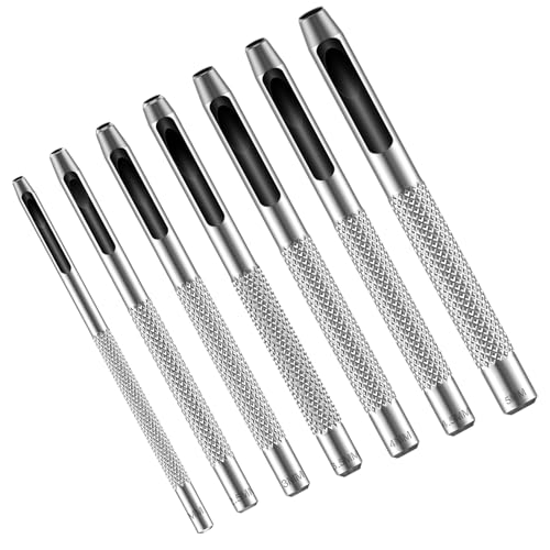 7PCS Hollow Leather Hole Punch Set Maugruy Metal Round Punching Hole Tool 5/6413/64in (25mm) with Anti-Slip Grip for Belts Watch Bands Paper Plastics DIY Repair Tools