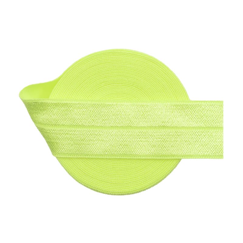Nine Looms Shiny Fold Over Elastic Band 1 Inch 25mm 5 Yards Foe Spandex Ribbon for Hair Tie Headband Dress DIY Sewing TrimNeon Lemon Elastic Cord Elastic Rope Knit Elastic Spool (5Y Neon Lemon) — image 1