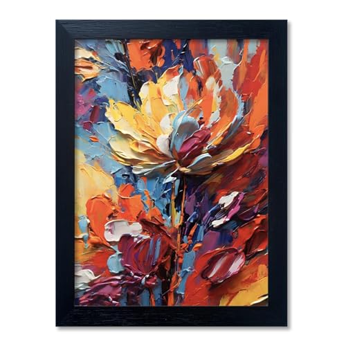 Colorful Flower Oil Painting Wall Art Floral Canvas Print Picture Framed Red Orange Minimalist Texture Abstract Artwork Decor Living Room Bedroom Ready to Hang
