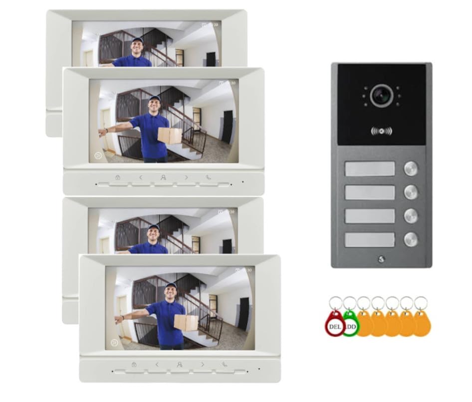 Visiophone pour immeuble 4 Boutons avec Lecteur de Badge RFID intégré