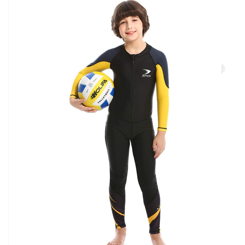 ZCCO Costume da bagno intero per bambini, costume intero per ragazzi e ragazze, costume intero a maniche lunghe, protezione anti-rush per nuoto, bagno, surf (LK-BK-M)