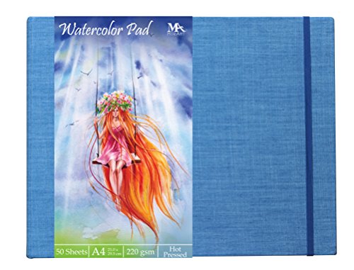 Watercolor Pad - Size 8.5 x 11.0 inches - 50 Sheets - Hot-Pressed Watercolor Paper (220 GSM) - Linen Bound Hardback - Ideal for Artists of All Levels, Mixed Media Sketchbook - MozArt Supplies