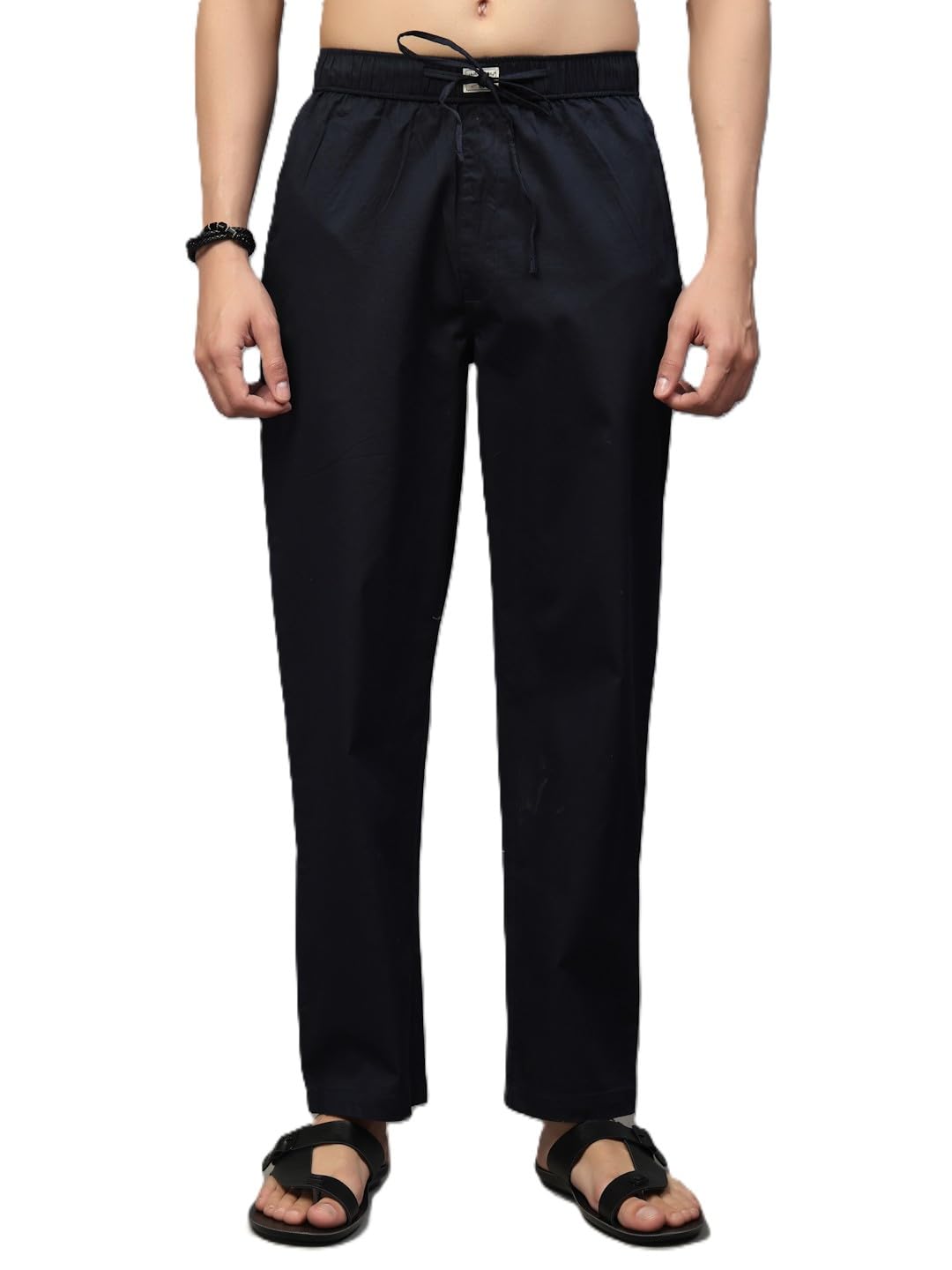 majestic man Comfort Fit Solid Cotton Casual Lounge Pyjama with Elastic Waist, Drawstring & Zip Closure-picture-56