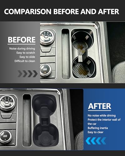 Image of Cup Holder Inserts for Ford Expedition 2018-2024 Accessories, Non-Slip Soft Silicone Center Console Protector Organizer to Prevent Spills & Scratches for Expedition Interior Accessories