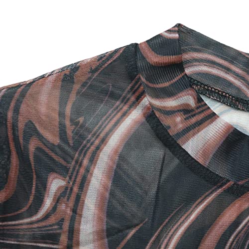 Rodawu Womens Sexy Printed Sheer Mesh Mini Dress See Through Long Sleeve Ruched Mock Neck Bodycon Cocktail Party Dress Snakeskin Small #TOP3