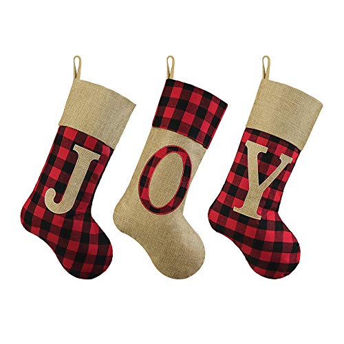 image for Ivenf Christmas Stockings, 3 Pcs 19 inches Red and Black Buffalo Check