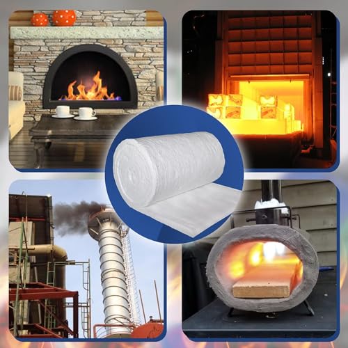 SIMOND STORE Ceramic Fiber Insulation Blanket - 1\" x 24\" x 300\" - 8# 2600F - High Temp Fire Proof Insulation for Pizza Oven, Stove, Fireplace, Kiln, Forge, Chimney, Furnace, Boiler, Dishwasher