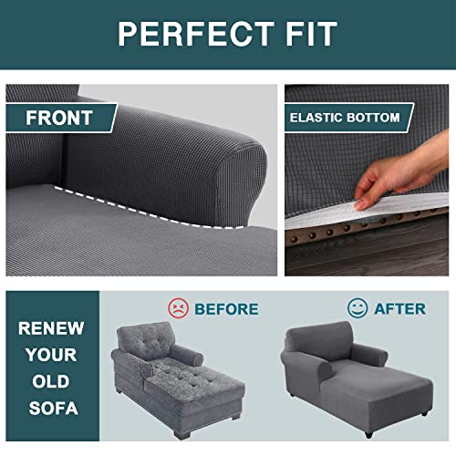Fantasdecor Chaise Lounge Cover Stretch Chaise Chair Covers For Living Room Chaise Slipcover With Double Arm Chaise Lounge Slipcover For Bedroom Chaise Soft Jacquard Fabric Machine Washable, Grey #TOP5