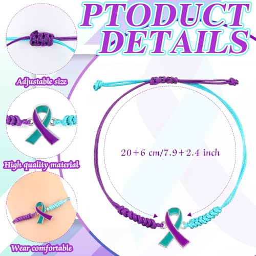 Sasylvia 20/100/150 Pcs Suicide Prevention Awareness Bracelets Adjustable Cord Purple Teal Ribbon Braided Bracelets Inspirational Suicide Prevention Gifts for Women Men Jewelry Accessories2