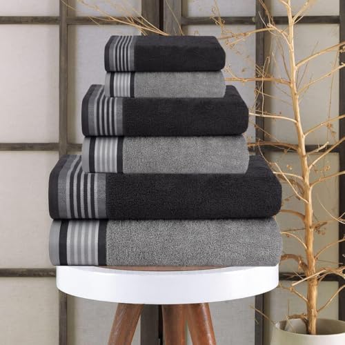 Image of Casa Copenhagen, Germany Design - He & She Super Soft Collection 100% Cotton 6 Piece Towel Set, Includes 2 Bath Towels 2 Hand Towels 2 Washcloths - Pine Grey & Grey Violet
