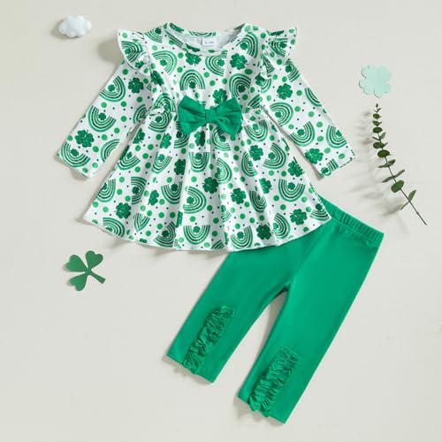 Toddler Baby Girl Valentines and St Patricks Outfit Ruffle Long Sleeve Shirt Pants Spring Clothes3