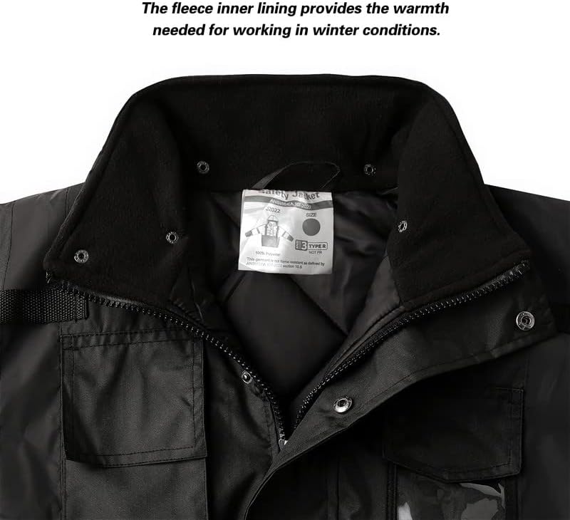 Safety jacket for men,Reflective high Visibility Hooded jacket,Hi-Vis Bomber Jacket with Pockets and Zipper,Waterproof,Black Bottom,ANSI/ISEA 107-2020 Type R Class 3,Black - Image 5