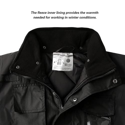 Dpsafety Safety Jacket For Men, Reflective High Visibility Hooded Jacket, Hi-Vis Bomber Jacket With Pockets And Zipper, Waterproof, Black Bottom, Ansi/Isea 107-2020 Type R Class 3 #TOP4