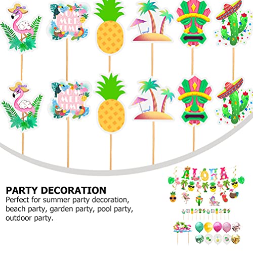 Amosfun Decoração de festa havaiana Aloha flamingle Abacaxi Guirlanda Aloha Banner Topo de cupcake B