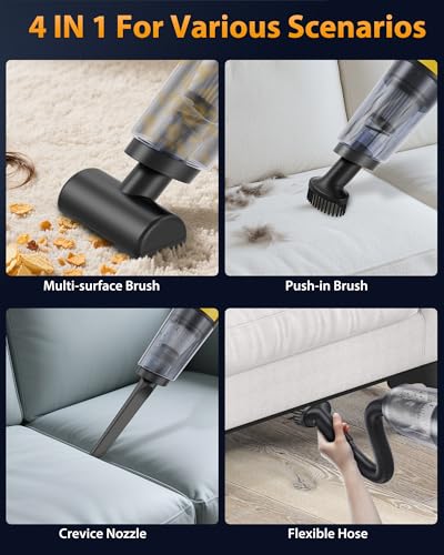Image of Handheld Vacuum Cordless 1.1 Pounds Car Vac 10000PA Hand Held Vacuums 4-in-1 Hand Vac Cordless Rechargeable HEPA Filter Large Capacity Dust Cup for Car Office Home Pets Hair (Pale Yellow)