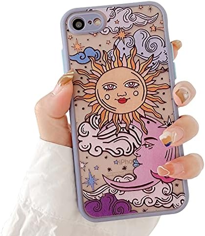 Compatible with iPhone 7/8/SE 2020 for Girl Woman,Cute Sun Moon Cartoons Pattern Slim Design, Protective Hard PC Back with Soft Shockproof TPU Bumper Phone Case for iPhone 7/8/SE 2020- Purple