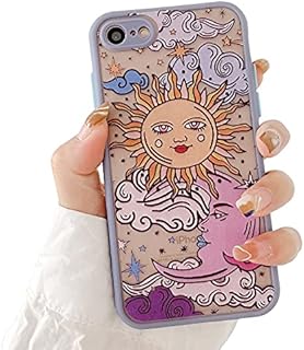 Compatible with iPhone 7/8/SE 2020 for Girl Woman,Cute Sun Moon Cartoons Pattern Slim Design, Protective Hard PC Back with Soft Shockproof TPU Bumper Phone Case for iPhone 7/8/SE 2020- Purple