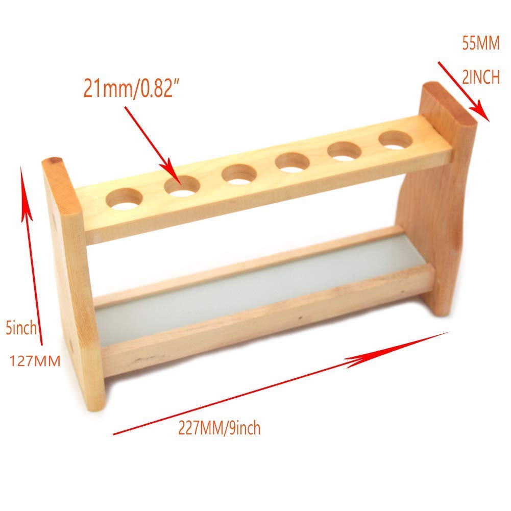 Supporto in legno per provette da 21 mm, con foro da 21 mm, per chimica, portaspezie, da laboratorio (25 ml, 6 fori)