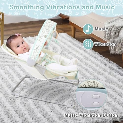 Baby Bouncer, Infants Bouncy Seat with Music and Vibrations,Portable Baby Rocker with Hanging Grasping Toy & Mirror for Newborns Indoor Outdoor Use 0-6 Months Up to 20 lbs - Image 5