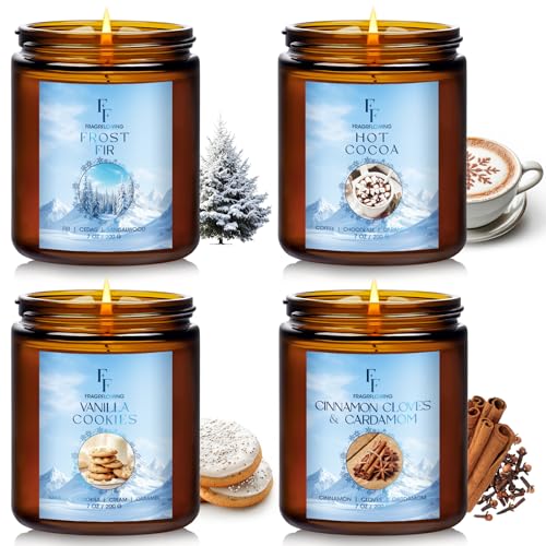 Image of Christmas Candles, Winter Scented Candles for Home, 4 Pack Holiday Natural Soy Candles, Gifts for Women Men, Fragrance of Fir /Hot Cocoa /Vanilla Cookies /Cinnamon