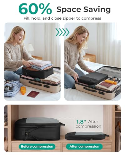 Image of BAGSMART 6 Set Packing Cubes, Expandable Luggage Organizer for Carry On Luggage, Compression and Lightweight Suitcase Organizers for Woman & Man, Black, 6 PCS