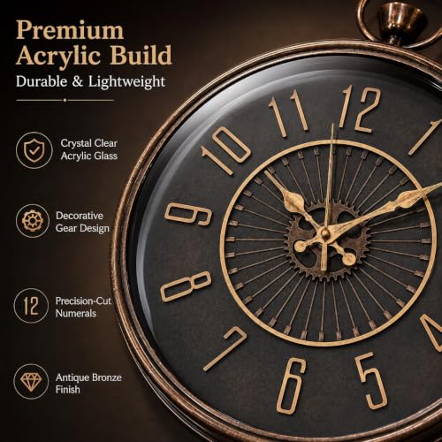 Image of ARMONIA Vintage Industrial Wall Clock 38 cm | Premium Acrylic Analog Clock | Dual Tone Antique Finish | Silent Quartz | Modern Home & Office Decor